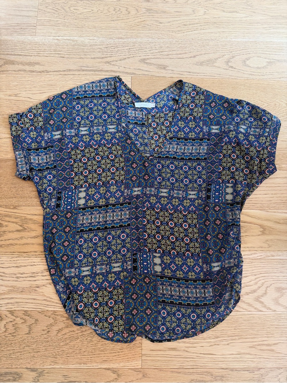 Lush Patchwork Print Short Sleeve Top, Size Small